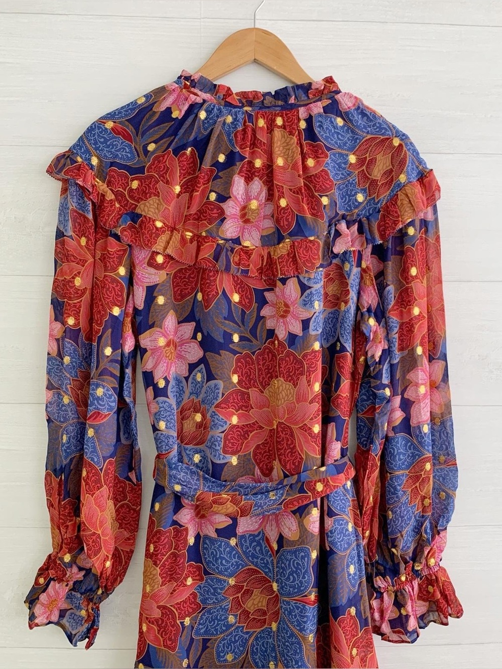 FARM Rio Blue Floral Maxi Dress with Red & Pink Blooms